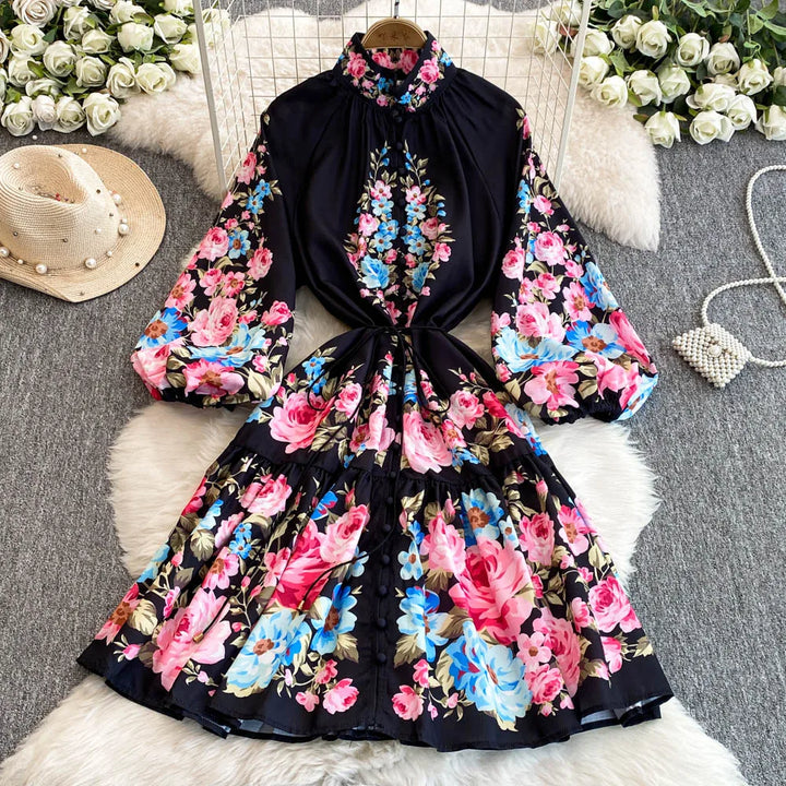Elegant Retro Painted Mini Dress