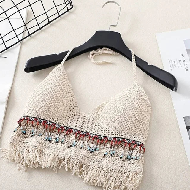Classy Hollow Knit Tassel Crop Top