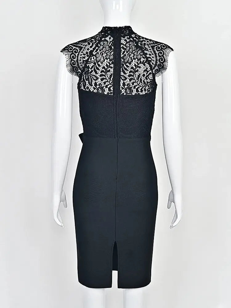 Elegant Lace Neck Evening Party Dress