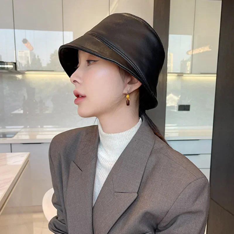 Stylish Leather Bucket Hat
