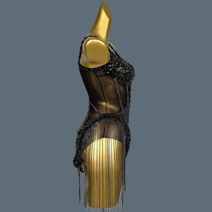 Shiny Crystal Tassel Mini Party Dress