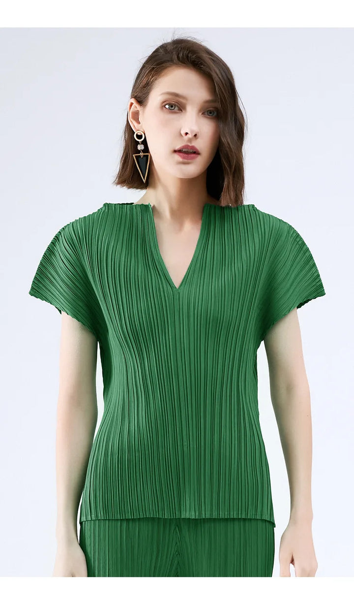 Small V-Neck Pleated Tops