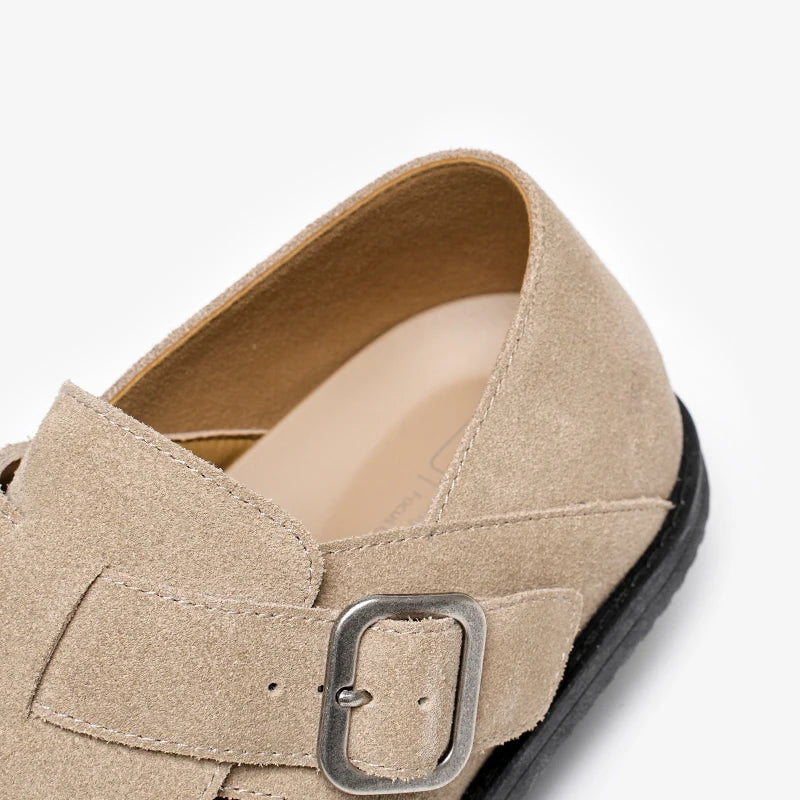Casual Buckle Strap Cow Suede Flats