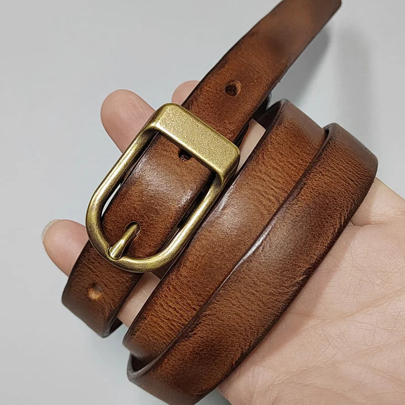 Stylish Cowhide Leather Narrow Belt