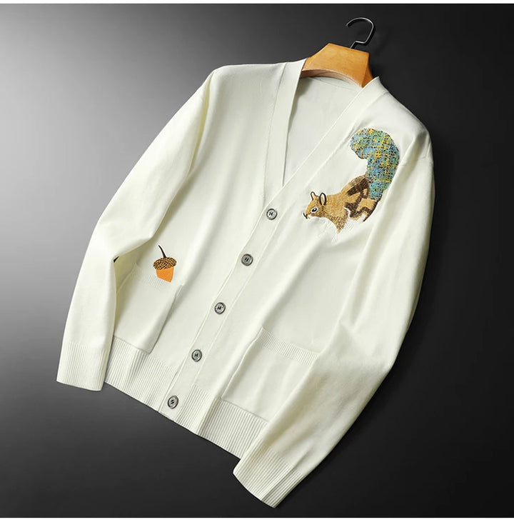 Animal Embroidery Men's Cardigan Sweater