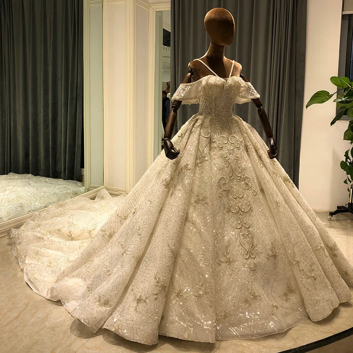 Embroidered Royal Train Wedding Dress