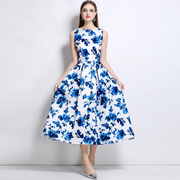 Stylish Floral Print Slim Tank Dress