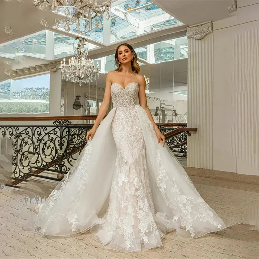 Sweet Beaded Backless Bridal Gown - Detachable Train