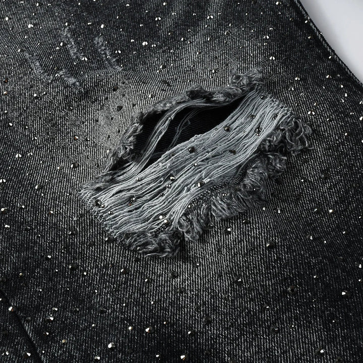 Dazzled Crystal Ripped Denim Jeans Pants