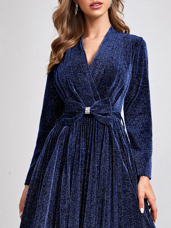 Vintage Pleated Bow Evening Gown