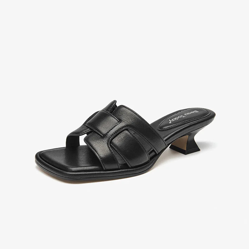 Sleek Woven Mid Heel Slippers