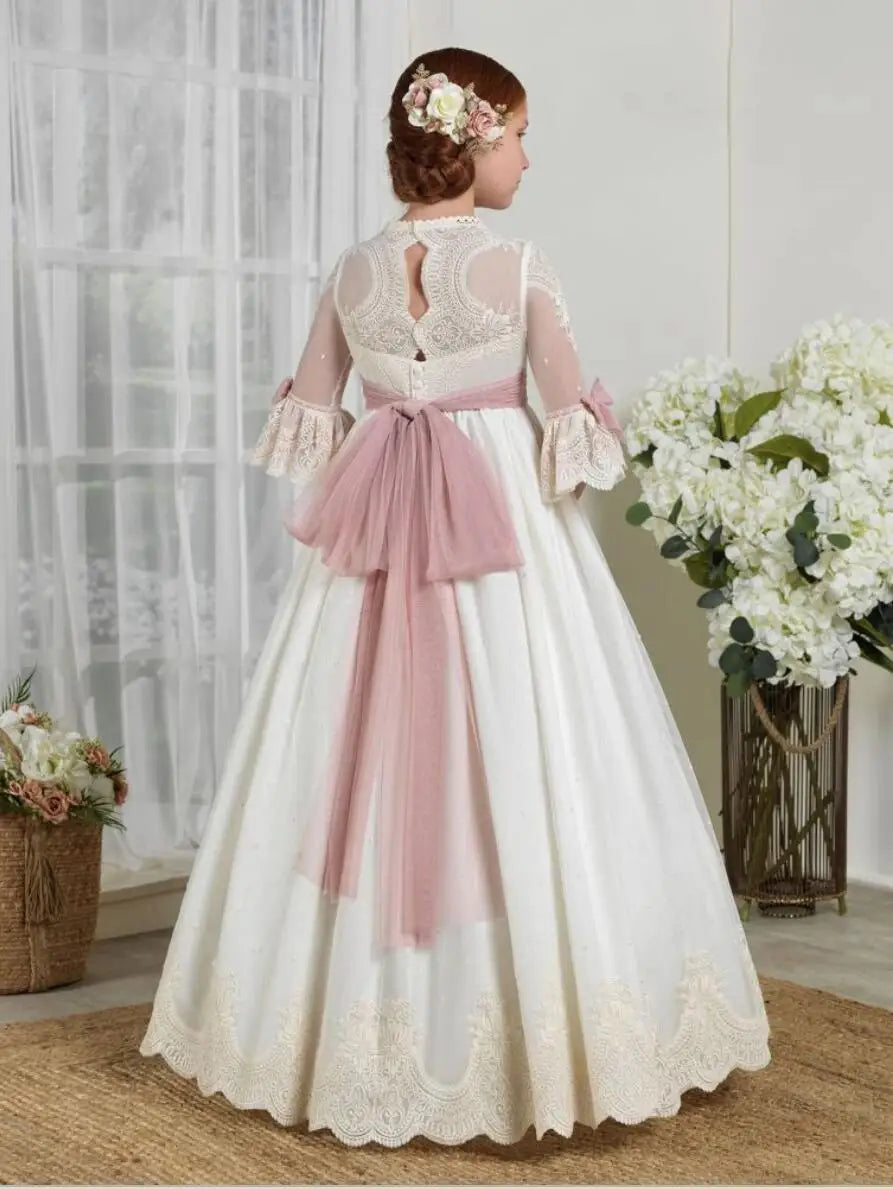 Elegant Double Layered Girl's Floral Gown