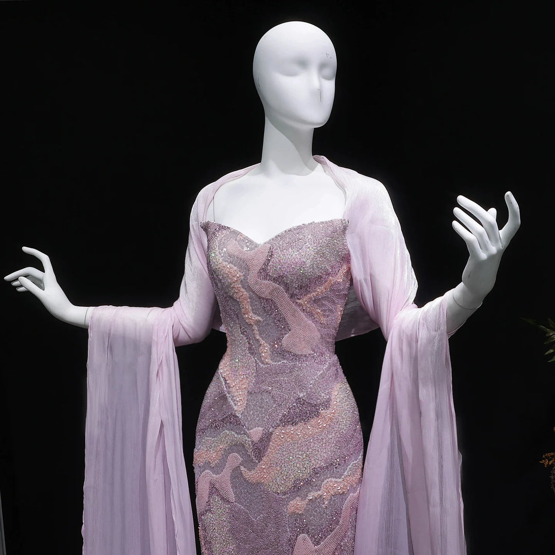 Resplendent Cape Sequined Arabic Party Gown