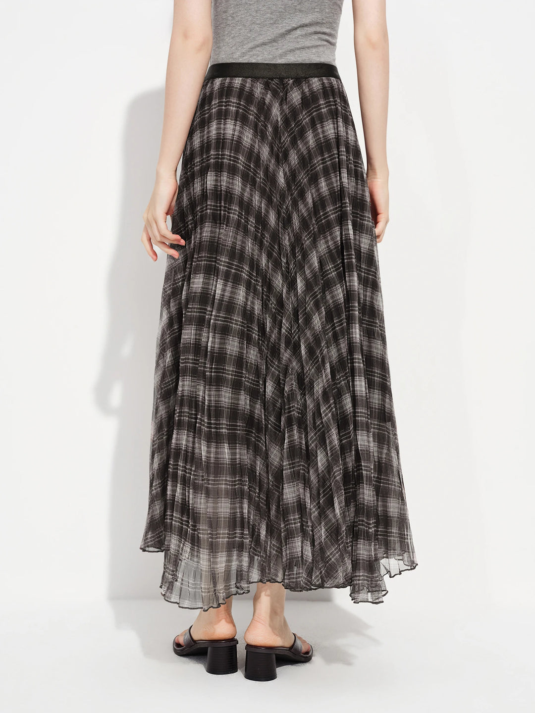 Sweet Flowing Draped Plaid Skirt