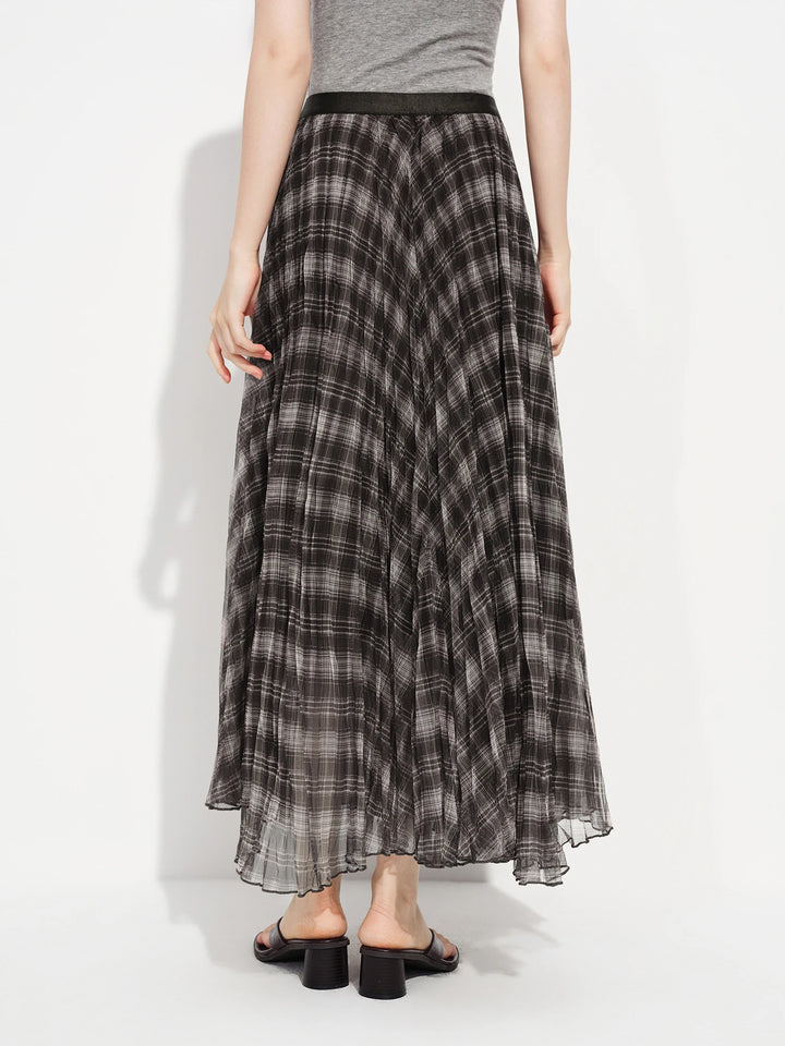 Sweet Flowing Draped Plaid Skirt