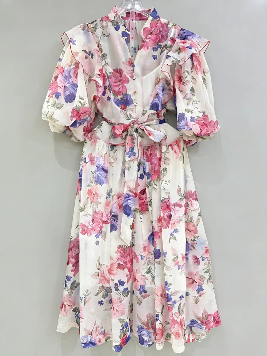 Refined Spliced Ruffles Loose Dress