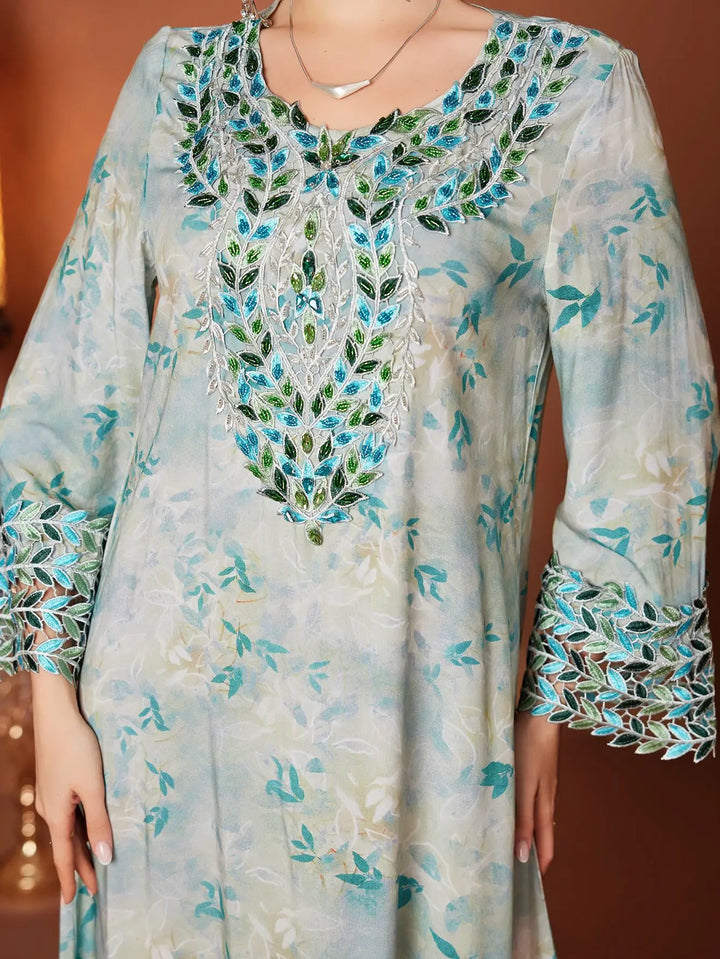 Classic Floral Print Arab Abaya Dress