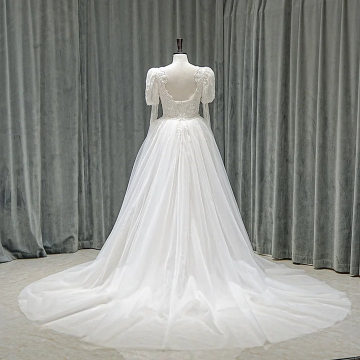 Attractive Long Puff Sleeves Wedding Gown
