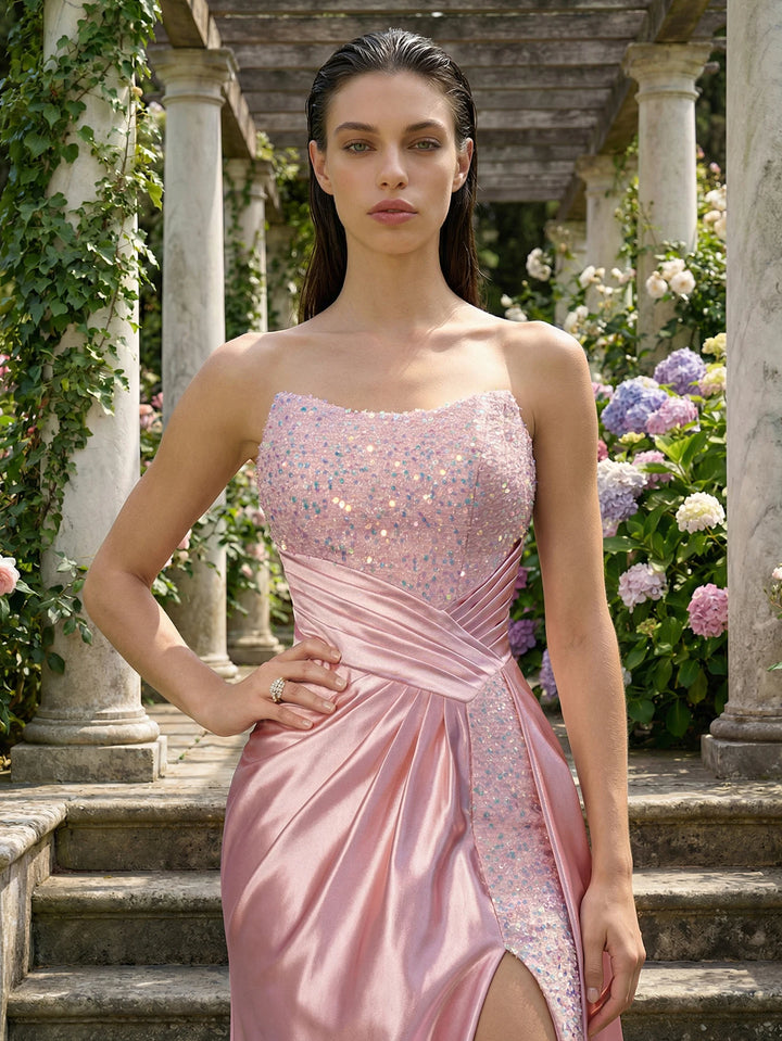 Glamorous Drape High Slit Gown
