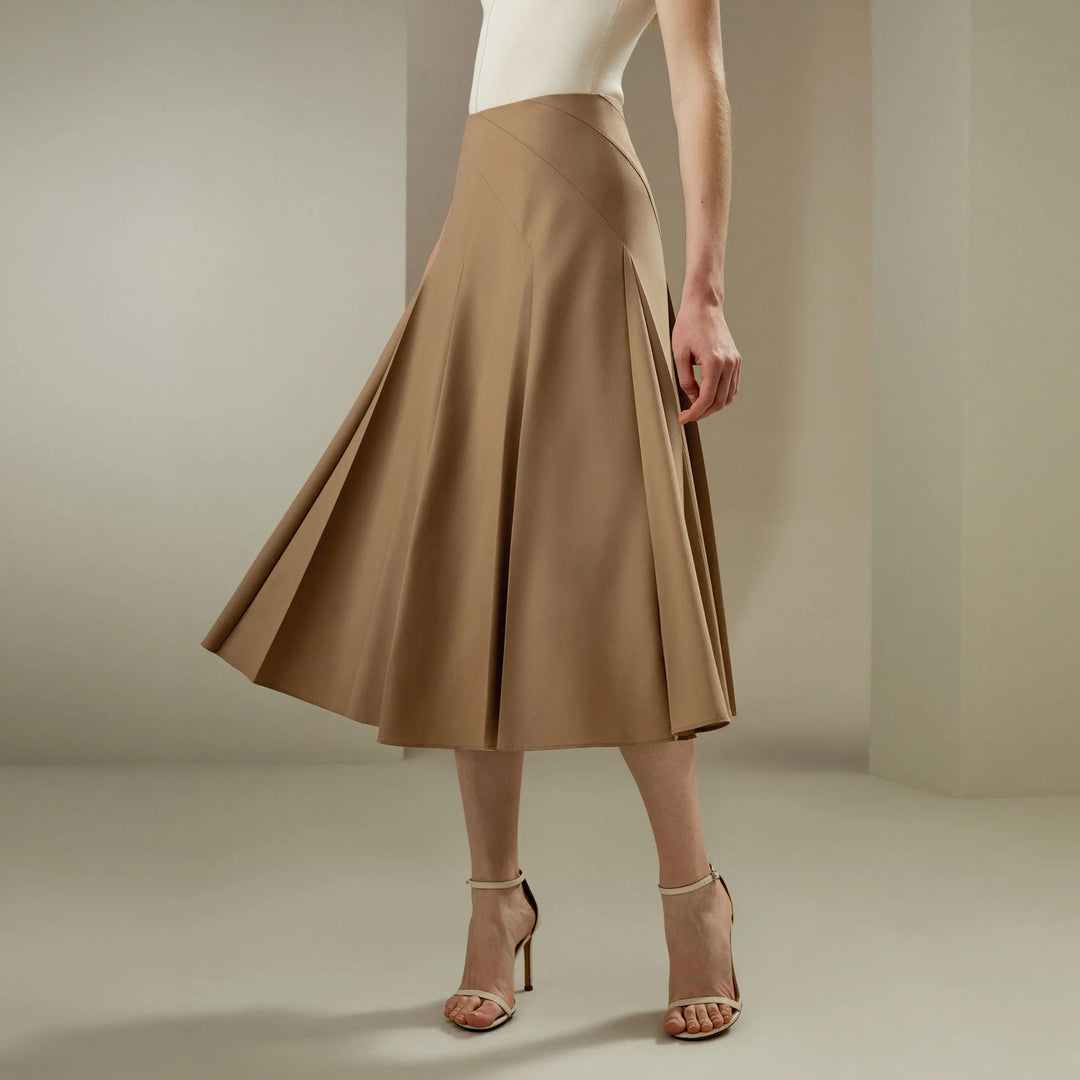 Pleated Merino Wool Midi Skirts