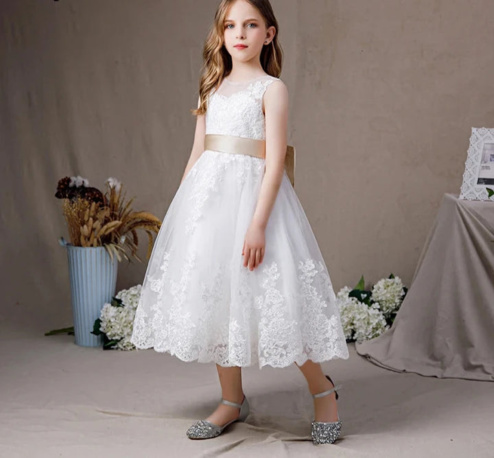 Big Bow Girl's Tea-Length Dress