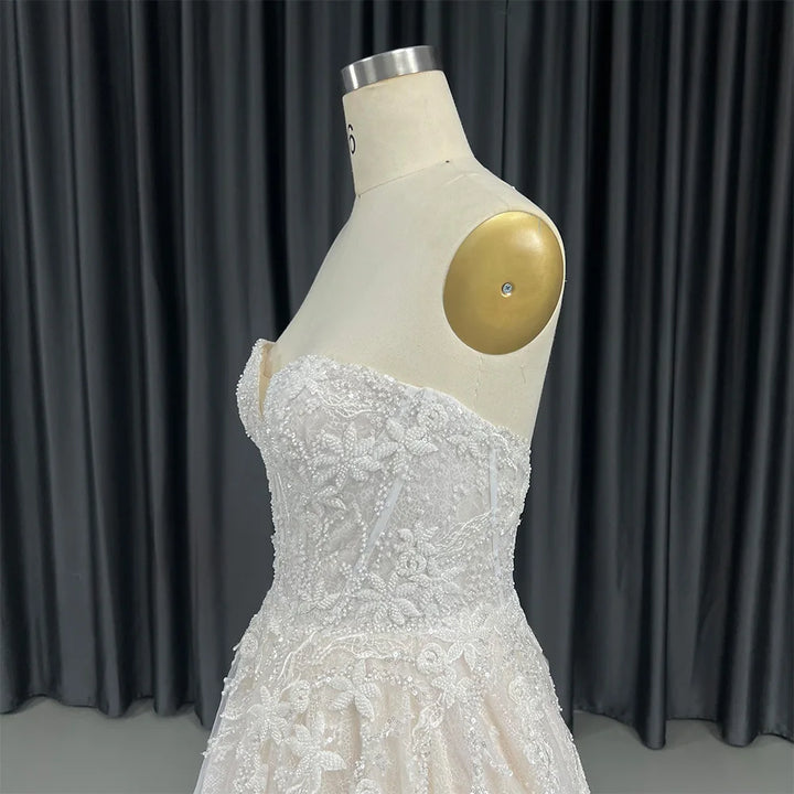 Robes de mariée exquises pour femmes, coupe trapèze, traîne, sexy, sans bretelles, sans manches, robes de mariée personnalisées