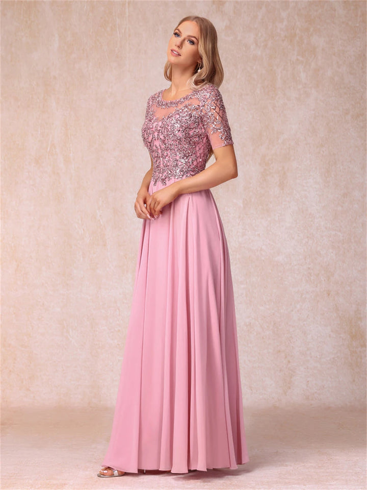 Sheer-neck Sparkly Sequin Prom Dress