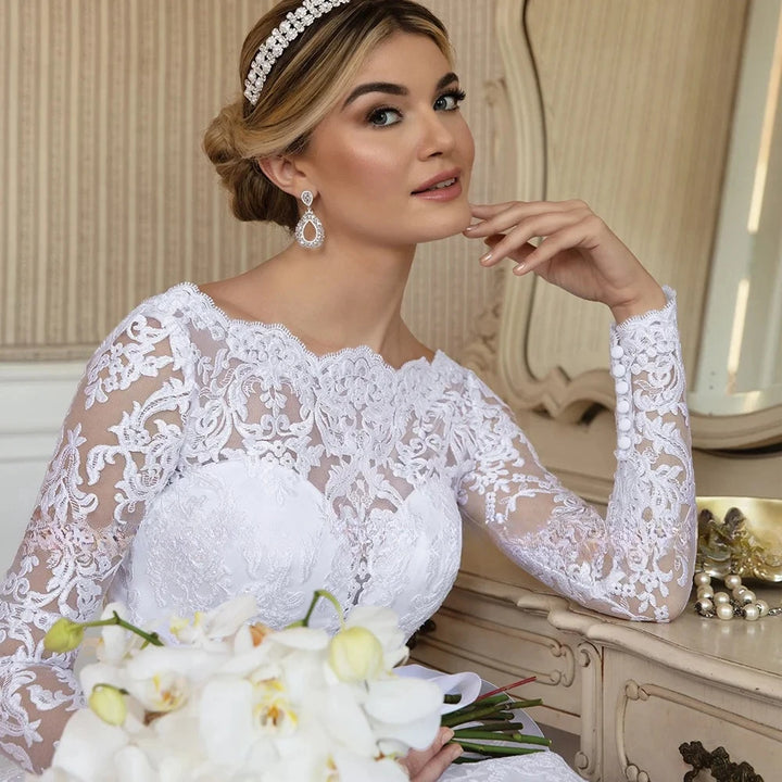 Effective Illusion Boat Neck Wedding Dress