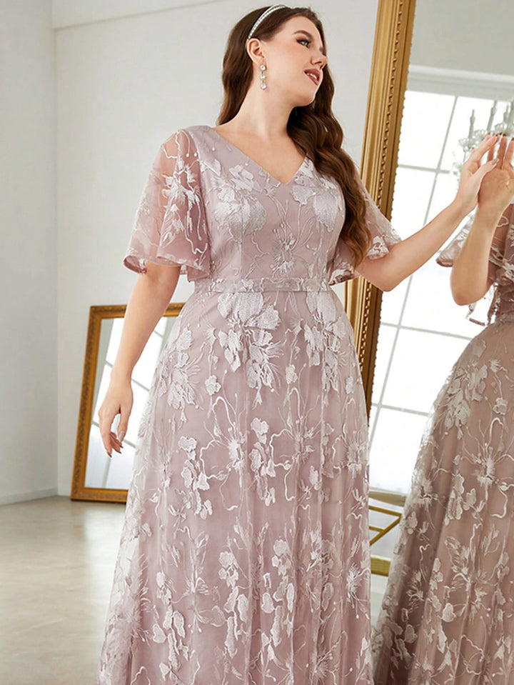 Glamorous Embroidered Flared Sleeves Formal Dress