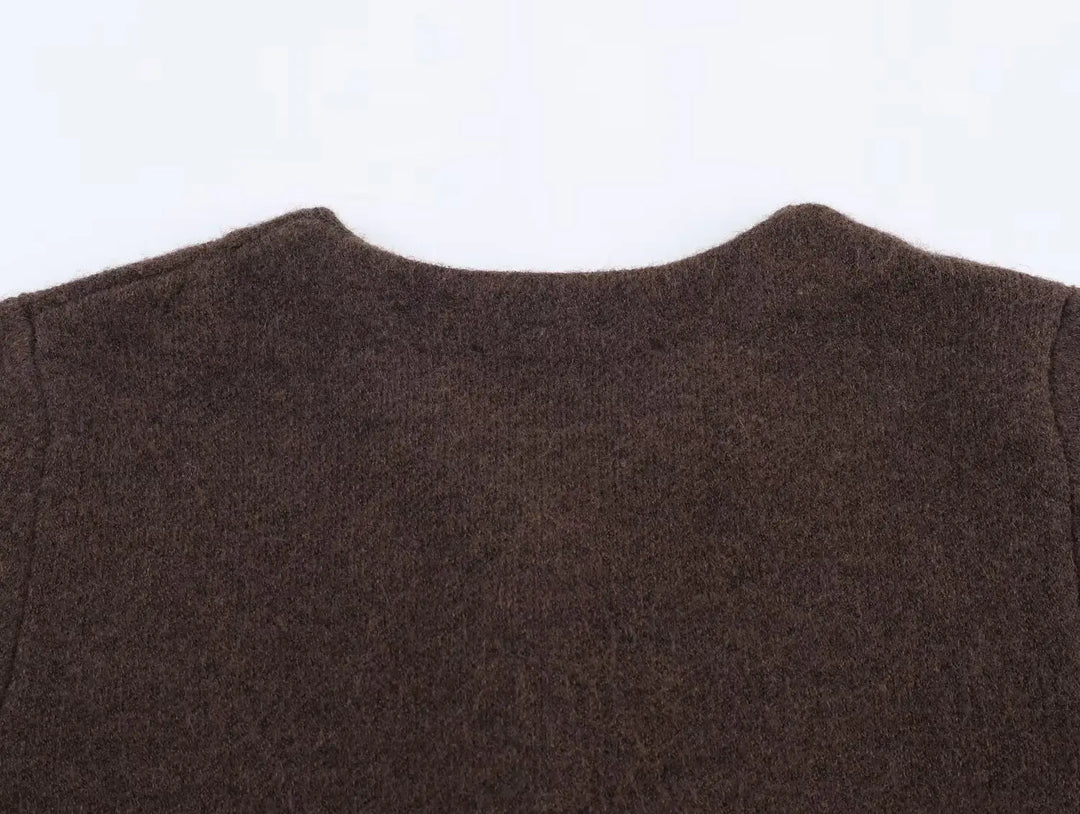 Artificial Fur Spliced Knitted Cardigan