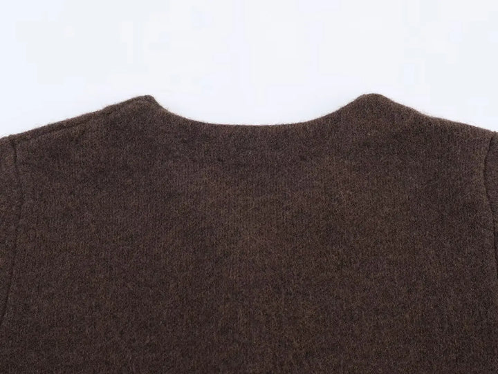 Artificial Fur Spliced Knitted Cardigan