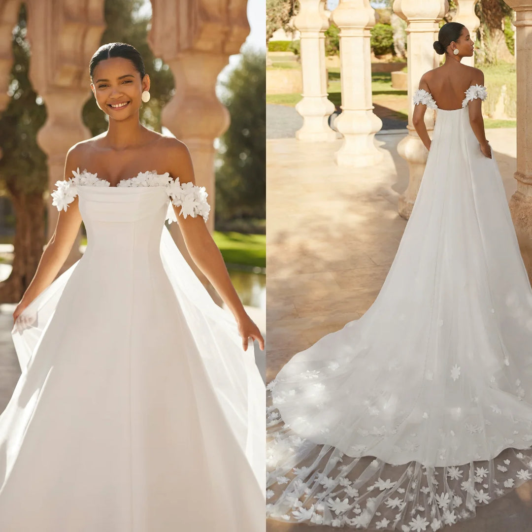 Fancy 3D Flowers A Line Wedding Dress