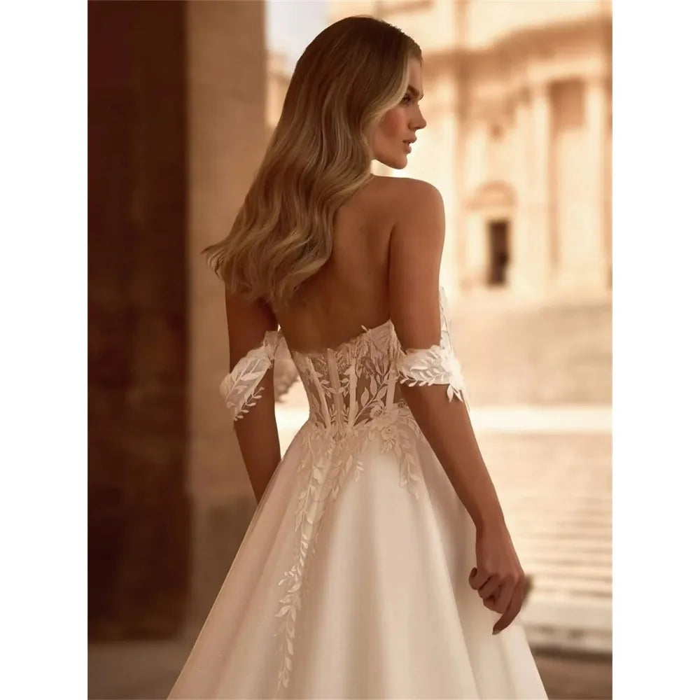 Vintage Satin Off Shoulder Bridal Dress