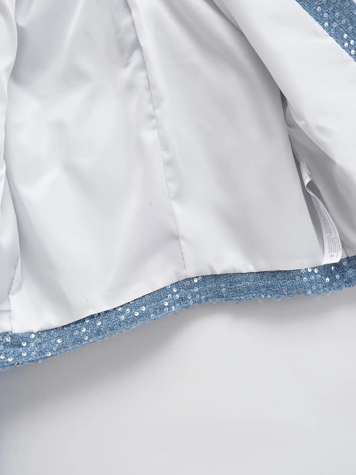 Modern Crewneck Tweed Short Coat