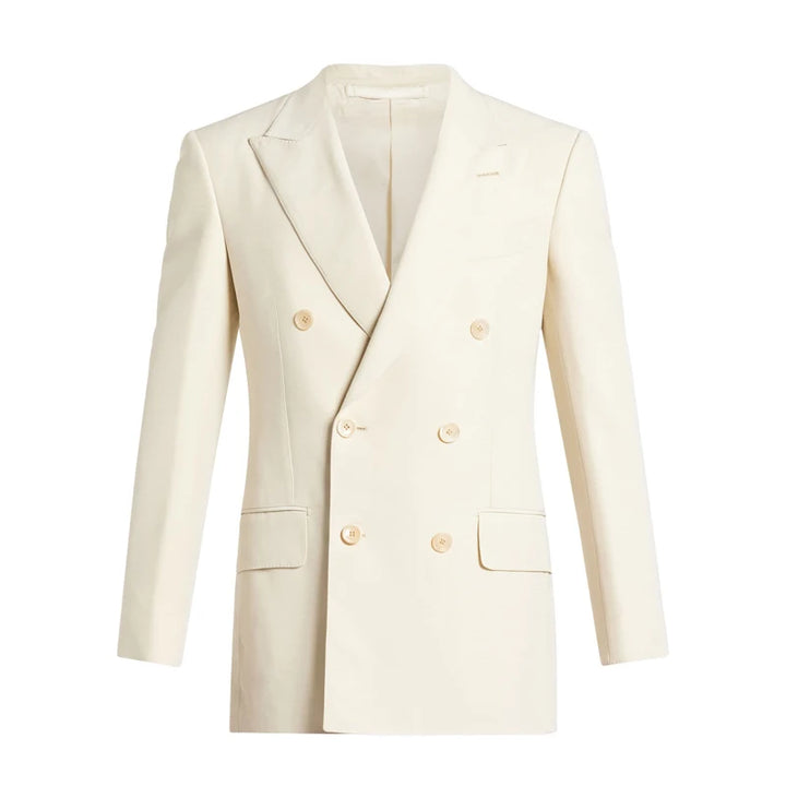 Classic Double-breasted Off-White Suit Blazer