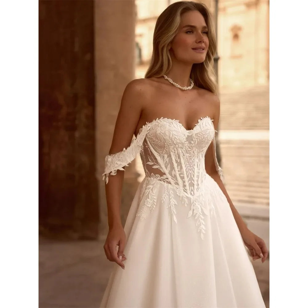 Vintage Satin Off Shoulder Bridal Dress