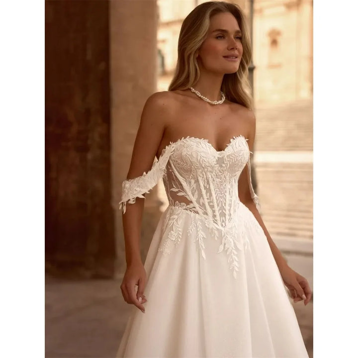 Vintage Satin Off Shoulder Bridal Dress