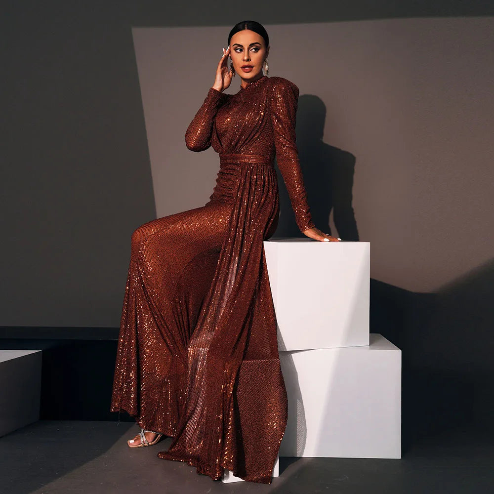 Mermaid Sequin Draped Evening Gown