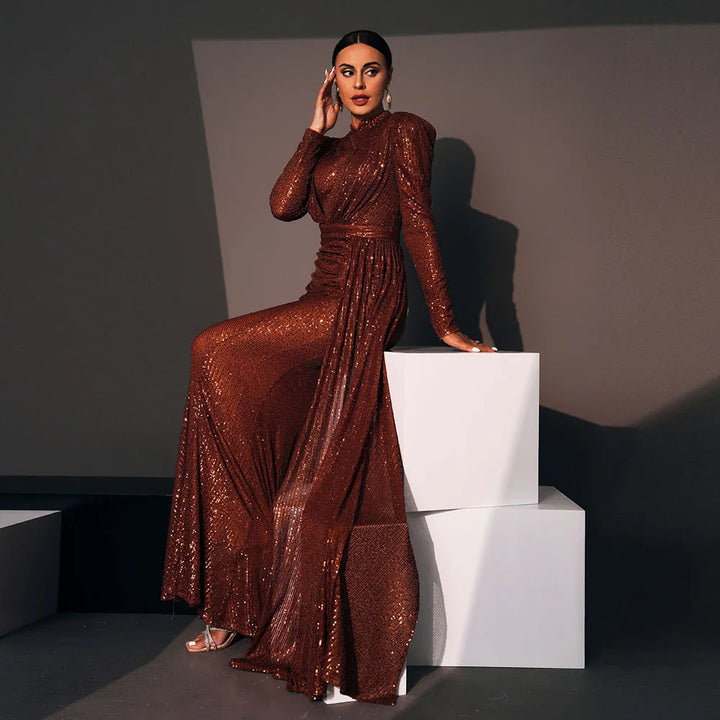 Mermaid Sequin Draped Evening Gown