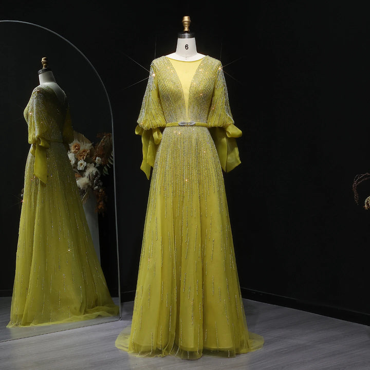 Luxury Sheer V-Neck Arabic Evening Dress