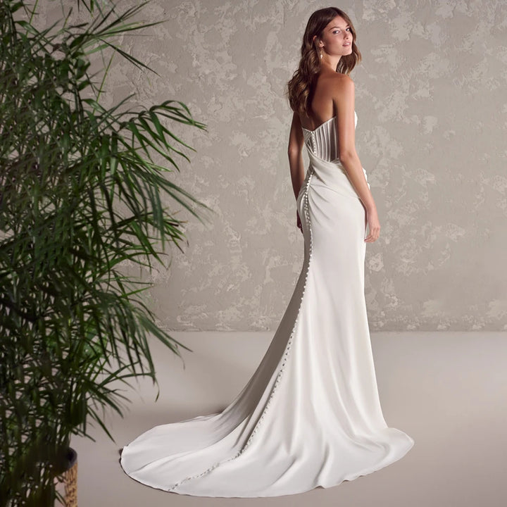 Elegant Crepe Sheath Wedding Gown With Pleated Detachable Waist