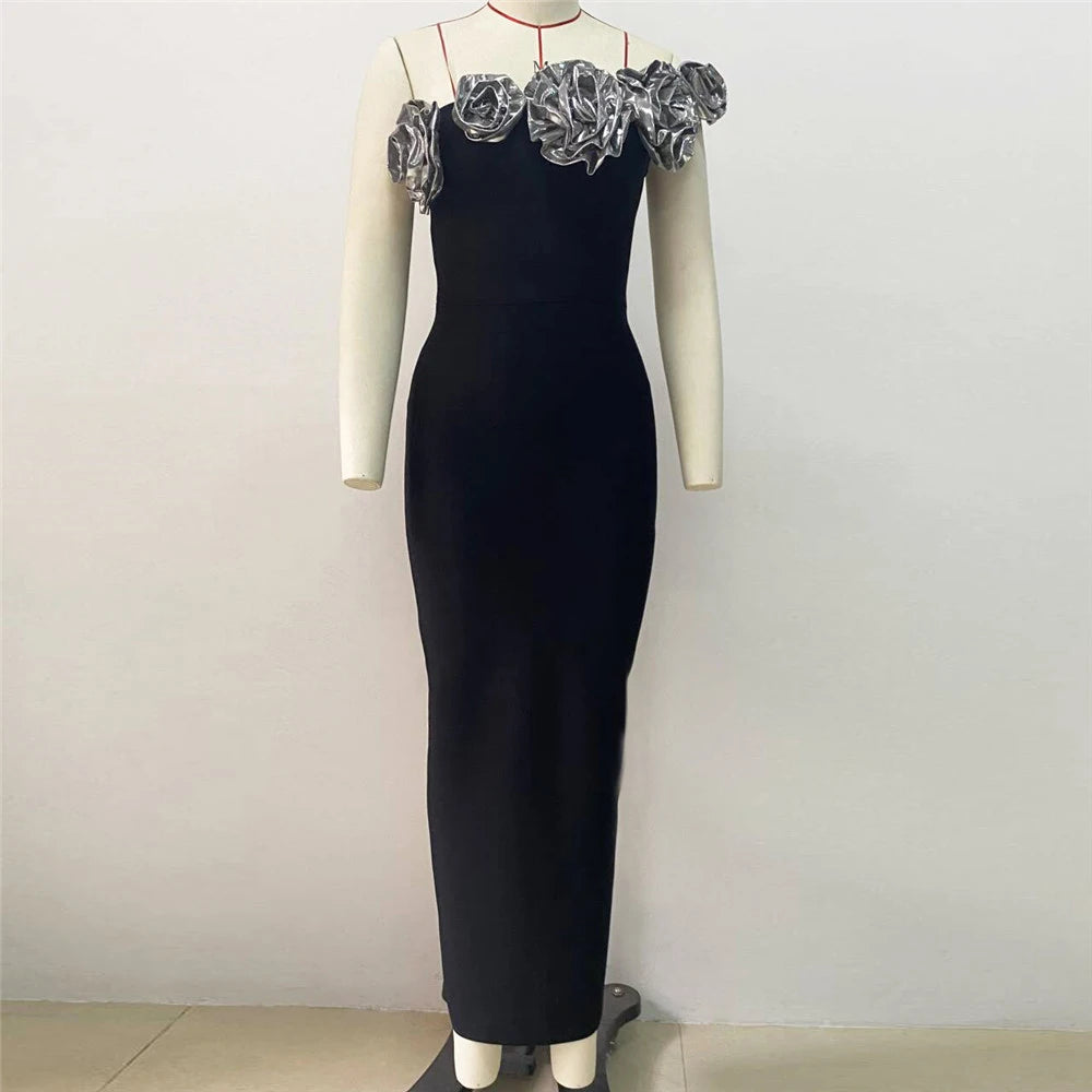 Flowers One-Shoulder Maxi Dress