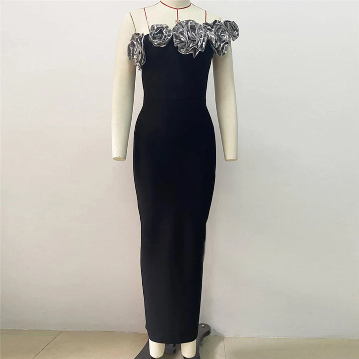 Flowers One-Shoulder Maxi Dress