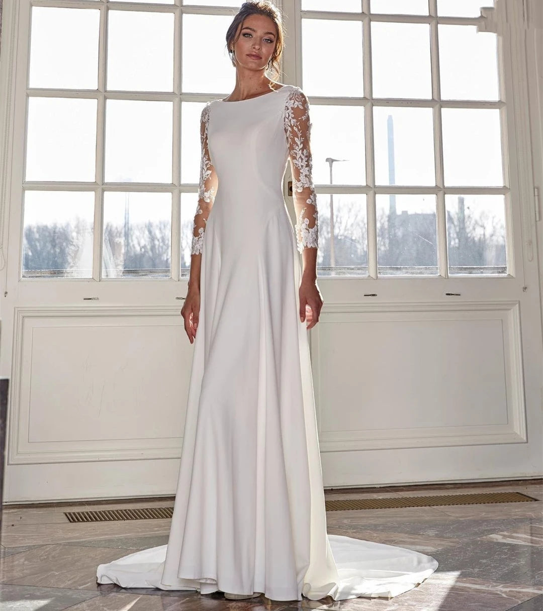 Fancy Satin Floor-Length Bridal Dress