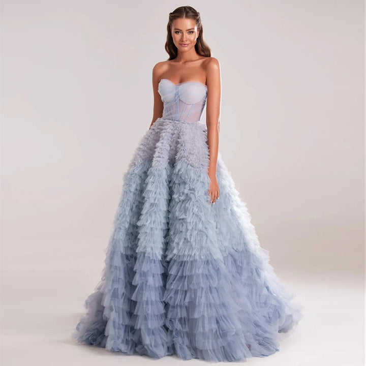 Tiered Tulle Backless Women's Ruffle Party Dress