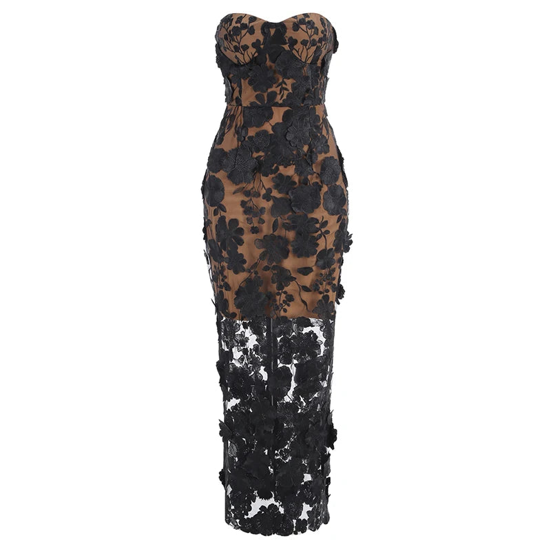 Glamorous Nights Mesh Flower Maxi Dress