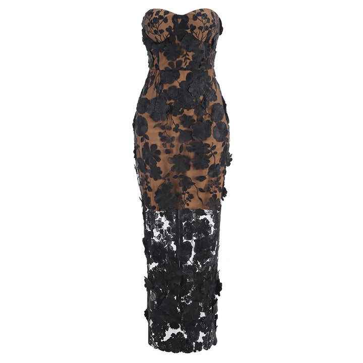 Glamorous Nights Mesh Flower Maxi Dress