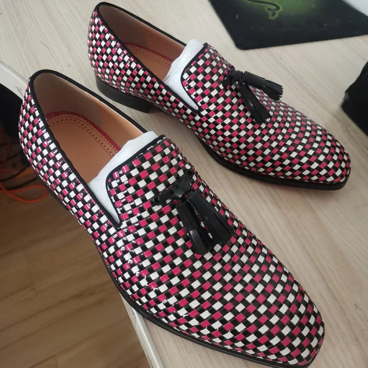 Sleek Woven Pattern Tassel Loafers