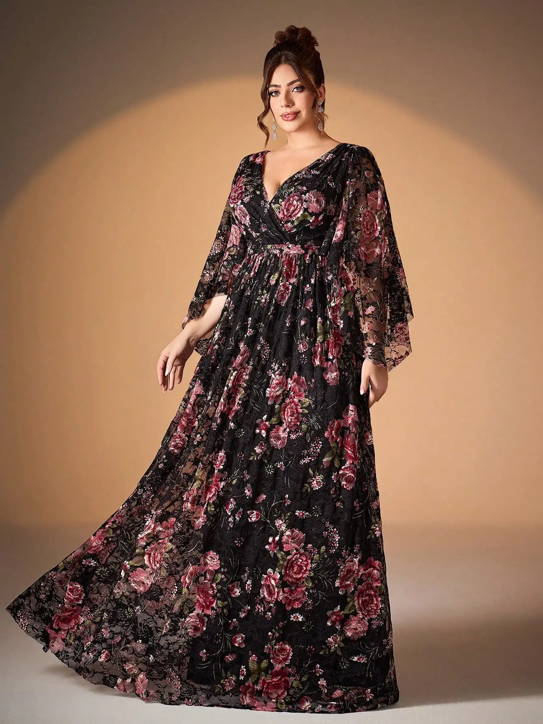 Cross-Printed Wide-swing Evening Dress