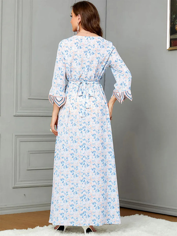 Floral Embroidery Slim Fit Abaya Dress